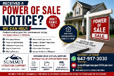Received a Power of Sale Notice? Behind on Mortgage Payments?