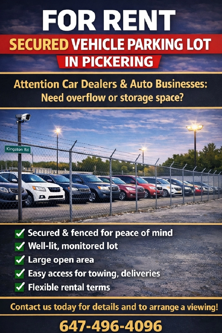 For Rent – Secured Vehicle Parking Lot in Pickering