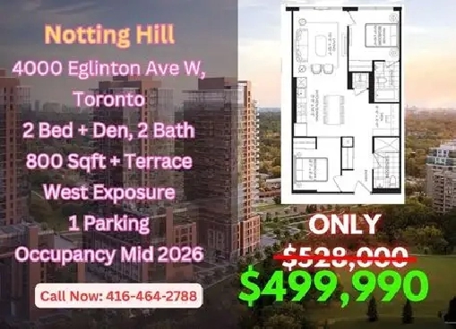 UNDER $500K | Notting Hill Condo Assignment | 2 Bed   Den