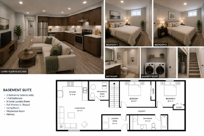 Modern 2-Bedroom Legal Basement Suite in Griesbach – $1,550
