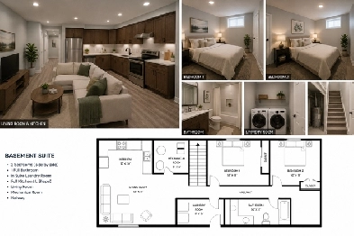 Modern 2-Bedroom Legal Basement Suite in Griesbach – $1,550