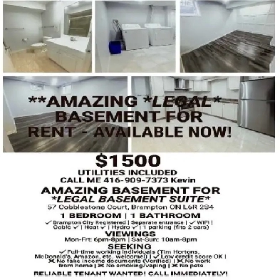 1 Bedroom   Den   1 bathroom   2 parking $1500 eve