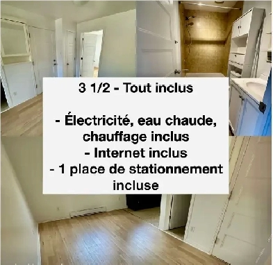 3 1/2 Tout compris - Disponible 1er Juillet