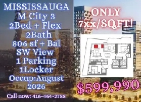 M City 2 Bed   Flex Under $600K! 806 Sqft   Parking   Locker