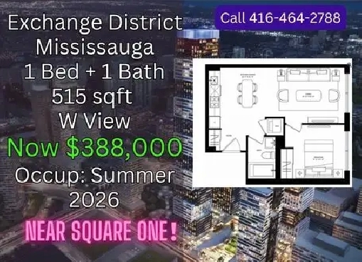 Exchange Mississauga 1 Bed | Near Square One | Only 388K