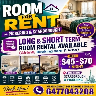 Beautiful Furnished Rooms for Rent – Scarborough & Pickering