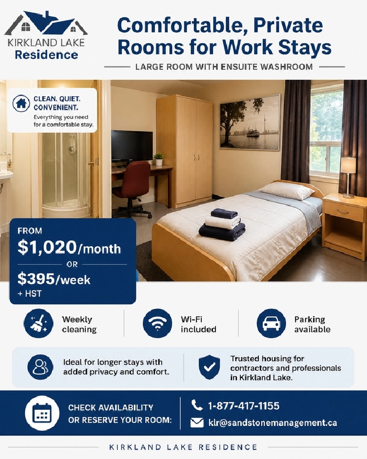 Large Furnished Room with Private Washroom | Contractors Welcome