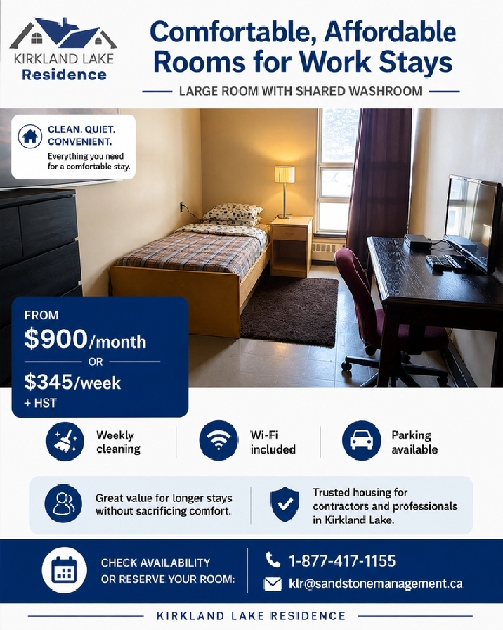 Large Furnished Room | Weekly & Monthly Rentals Available