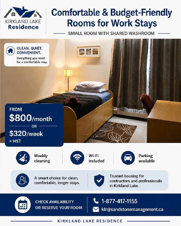 Affordable Furnished Room for Contractors | From $320/Week