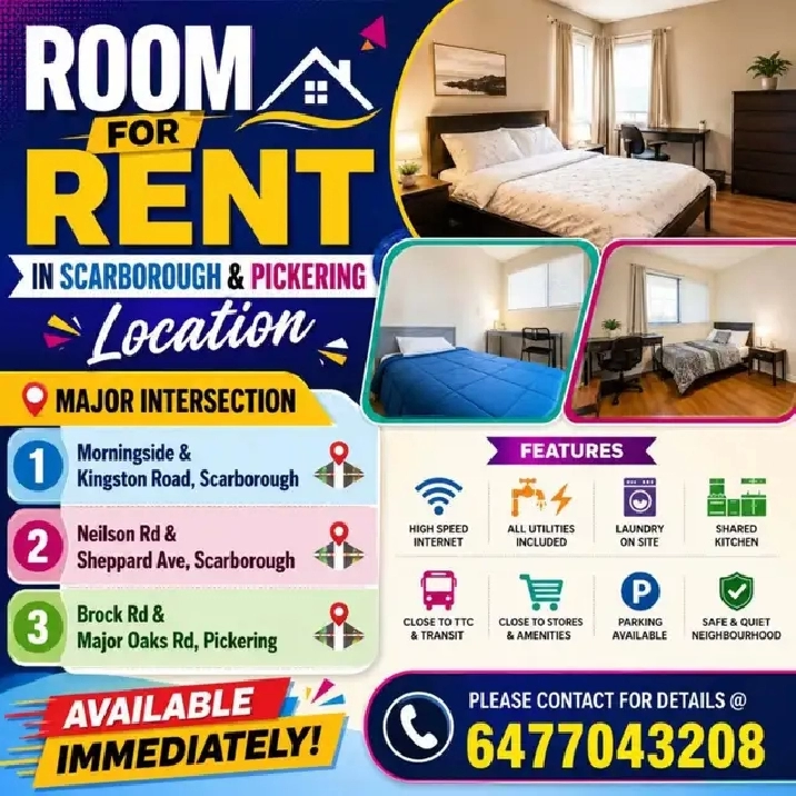 Beautiful Furnished Rooms for Rent – Scarborough & Pickering