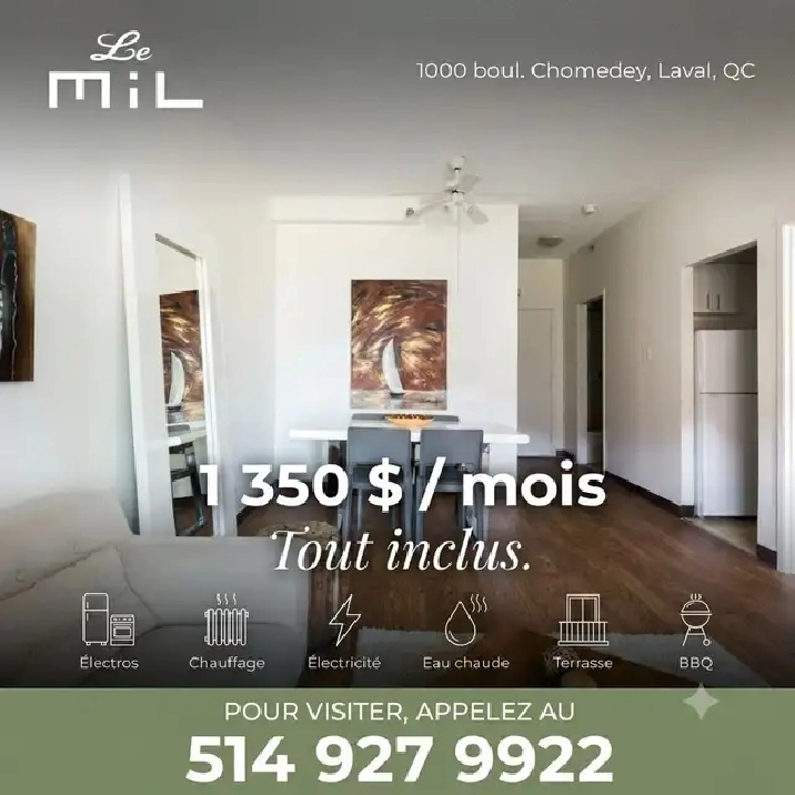 3 1/2 tout inclus à partir de 1350$ par mois