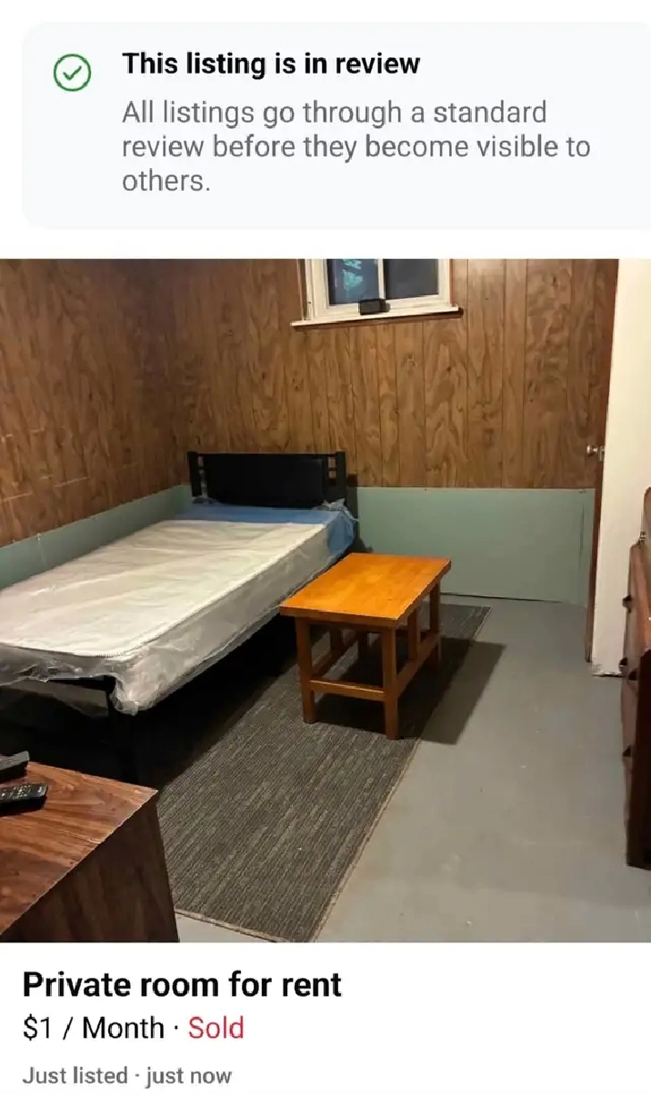 Room for rent in a shared basement.
