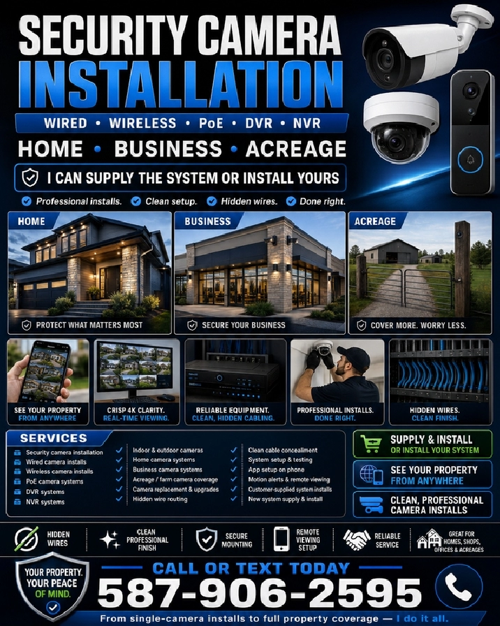 CAMERA SYSTEM INSTALLATION — HOMES, SHOPS, BUSINESSES & ACREAGES