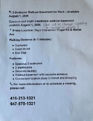 Basement for Rent