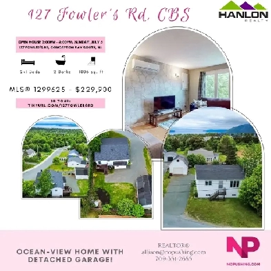 127 Fowler's Rd, CBS. With detached garage and ocean view!