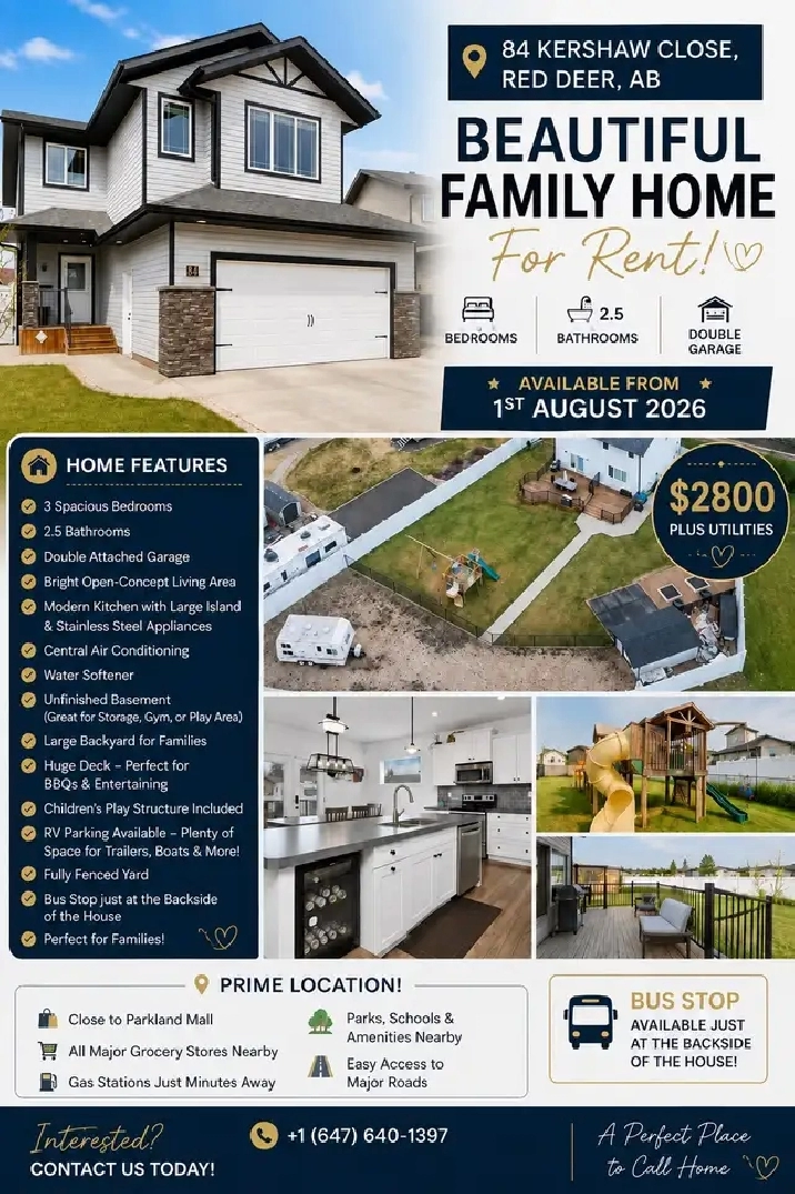 3 bedroom home for rent with huge backyard