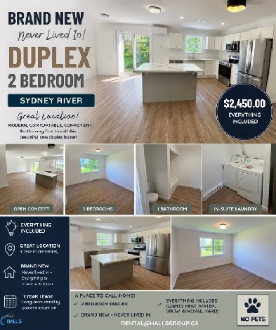 NOW AVAILABLE – Brand New 2-Bedroom Duplex in Sydney River!
