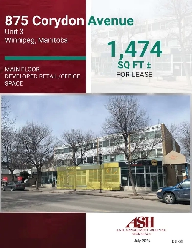 Retail Office Space for Lease 875 Corydon Avenue