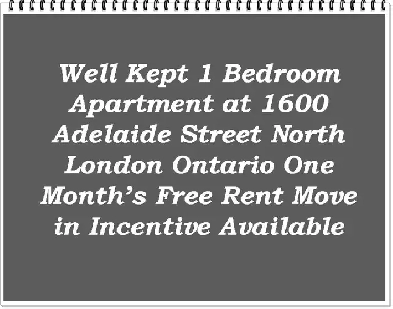 Well Kept 1 Bedroom Apartment – 1600 Adelaide, Move in Incentive