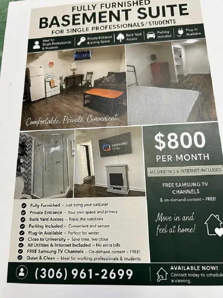 basement suite for rent in Prince Albert