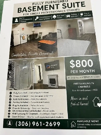 basement suite for rent in Prince Albert
