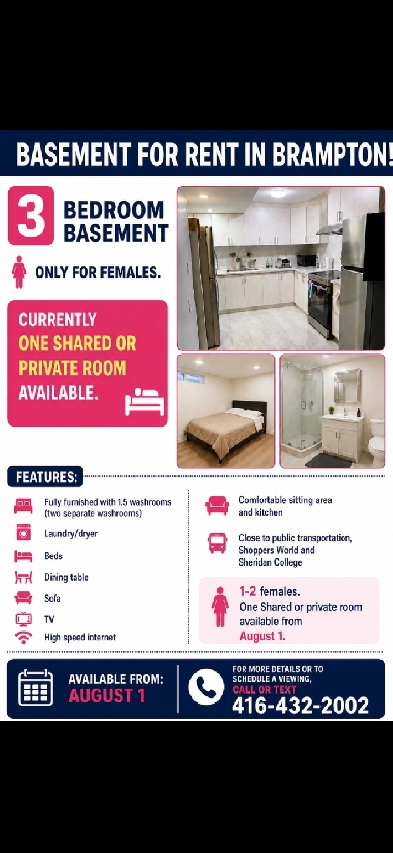 Basement Bedroom for Rent Brampton