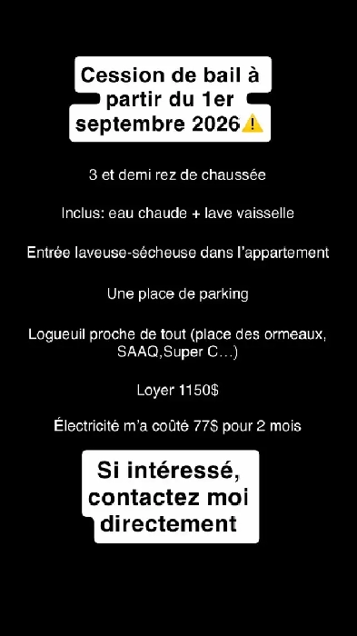 Cession de bail Septembre 2026