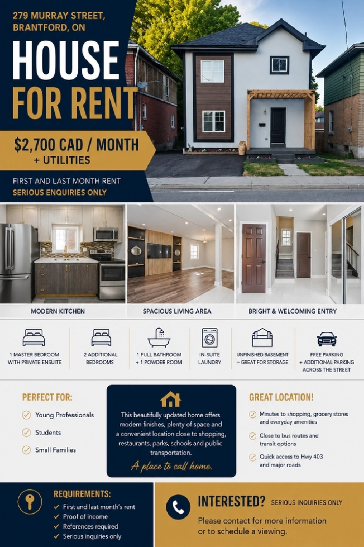 HOUSE FOR RENT - $2700   UTILITIES