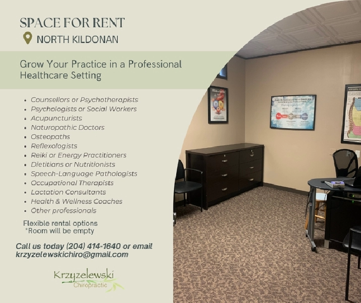 Space for Rent – North Kildonan Chiropractic & Wellness Clinic