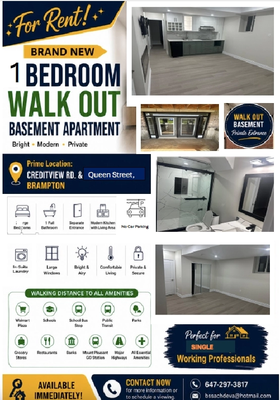 BRAND NEW LEGAL 1-BEDROOM BASEMENT APARTMENT – BRAMPTON