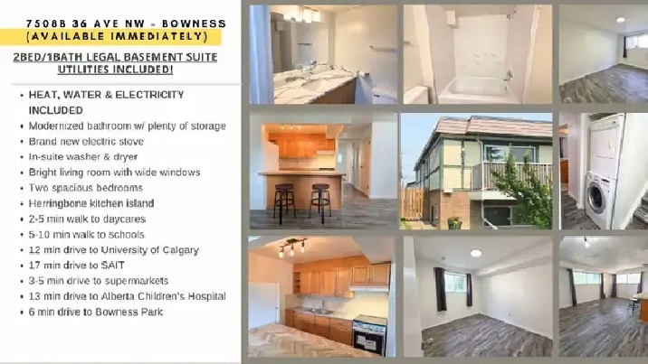 Utilities Included - 2 Bed 1 Bath Basement Suite.Close to school