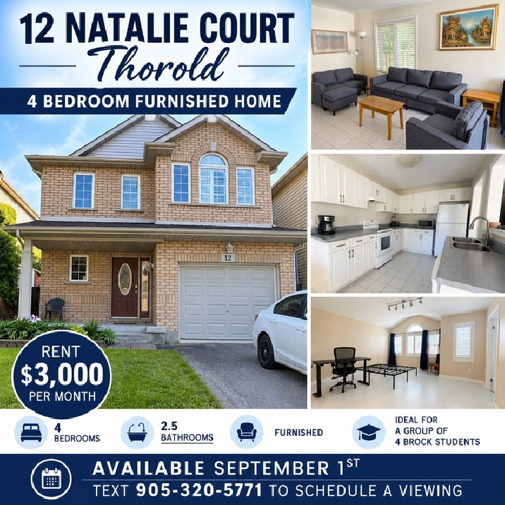 4 BEDROOM OFF CAMPUS HOUSING FOR BROCK STUDENTS IN THOROLD!