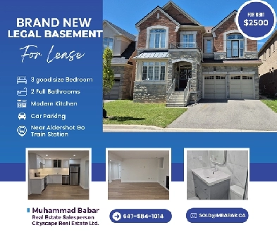 3 Bedroom 2 Washrooms Basement for Rent in Waterdown