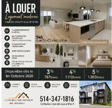 ✨6 appartements neufs à louer à Trois-Rivières
