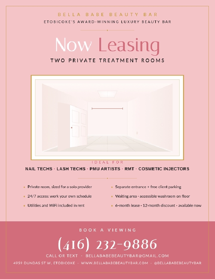 Private Treatment Room for Rent - Bella Babe Beauty Bar