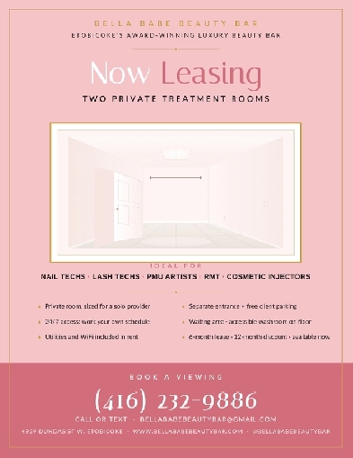 Private Treatment Room for Rent - Bella Babe Beauty Bar