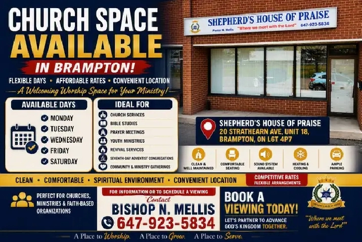 Church space available in Brampton