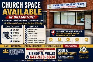 Church space available in Brampton