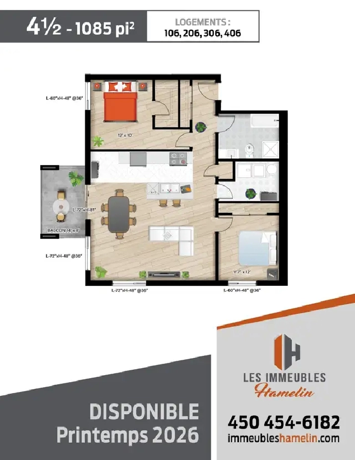 4 ½ hauts de gamme – Garage & balcon – Napierville – 1660 $/mois