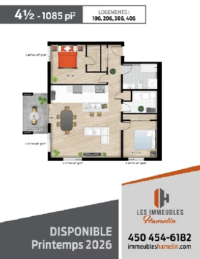 4 ½ hauts de gamme – Garage & balcon – Napierville – 1660 $/mois