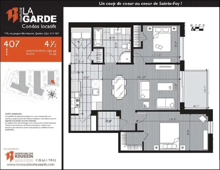 2 bedroom apartment for rent (4 1/2)
