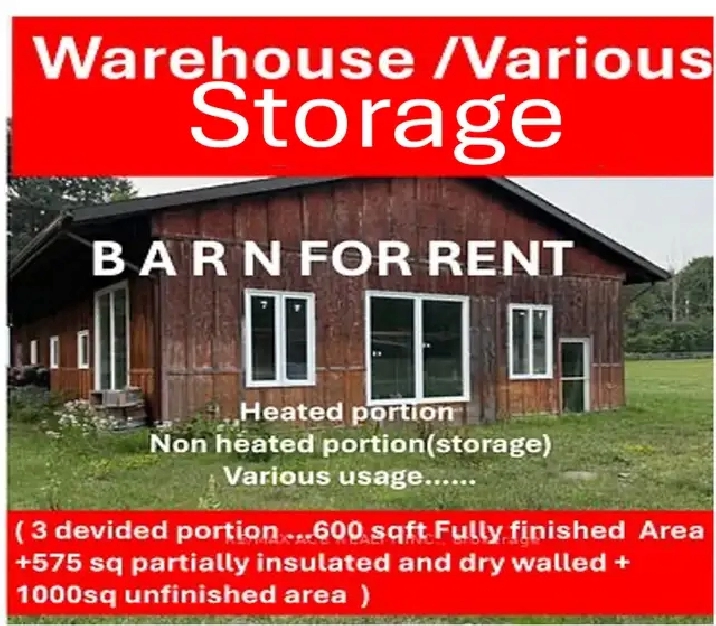 newer barn warehoue in stouffville for rent