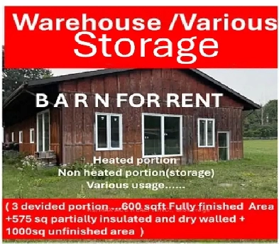 newer barn warehoue in stouffville for rent