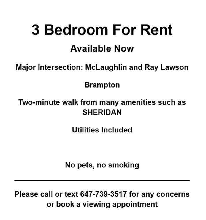 3 Rooms for Rent in Brampton for Girls