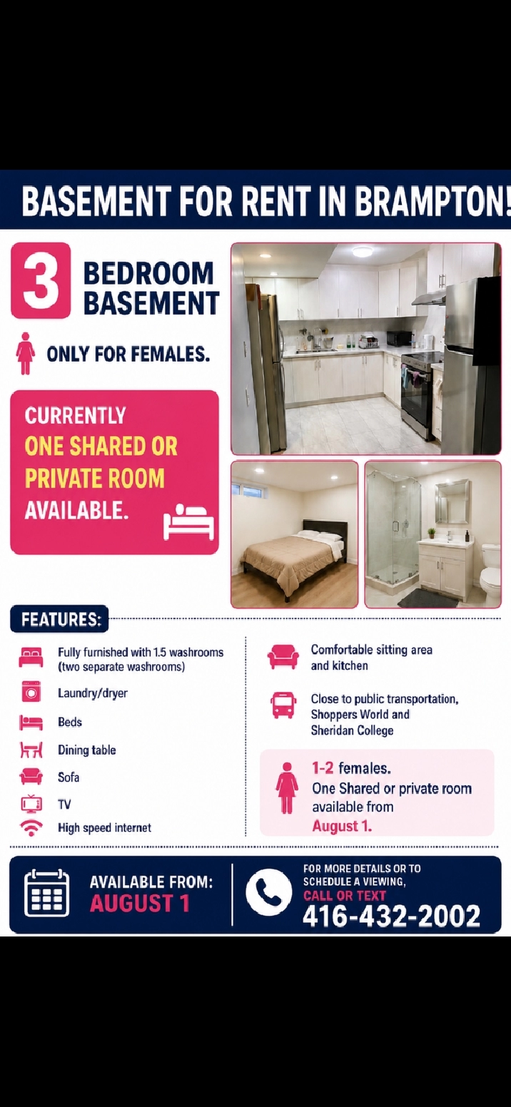 Bedroom for Rent Brampton