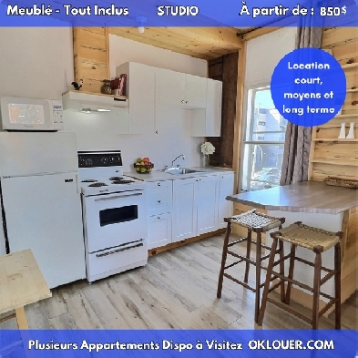 Studio tout inclus – Meublé – Disponible à Limoilou