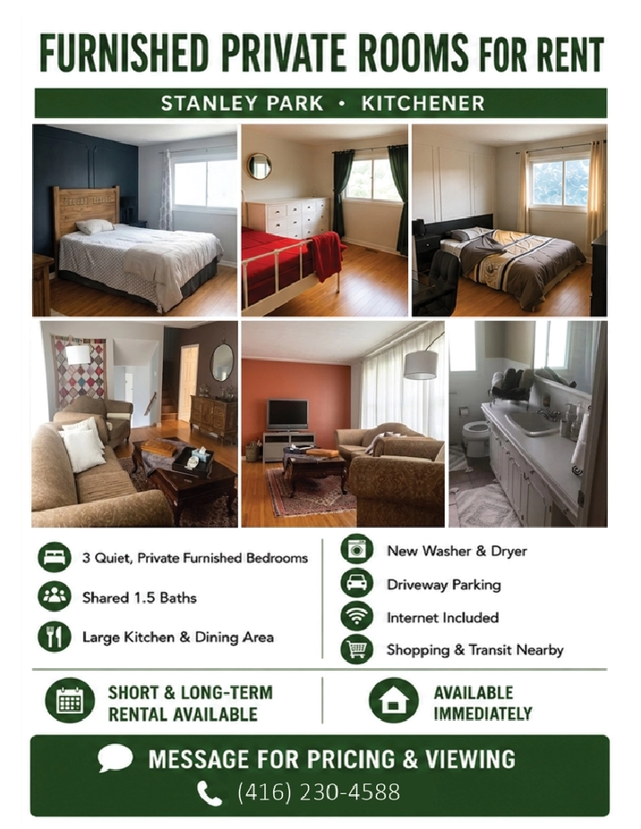 Furnished house for Rent- 3 Beds, 1.5 Baths