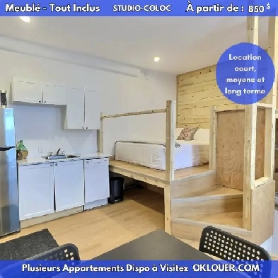 Studio en colocation – Meublé, tout inclus – 850$/mois