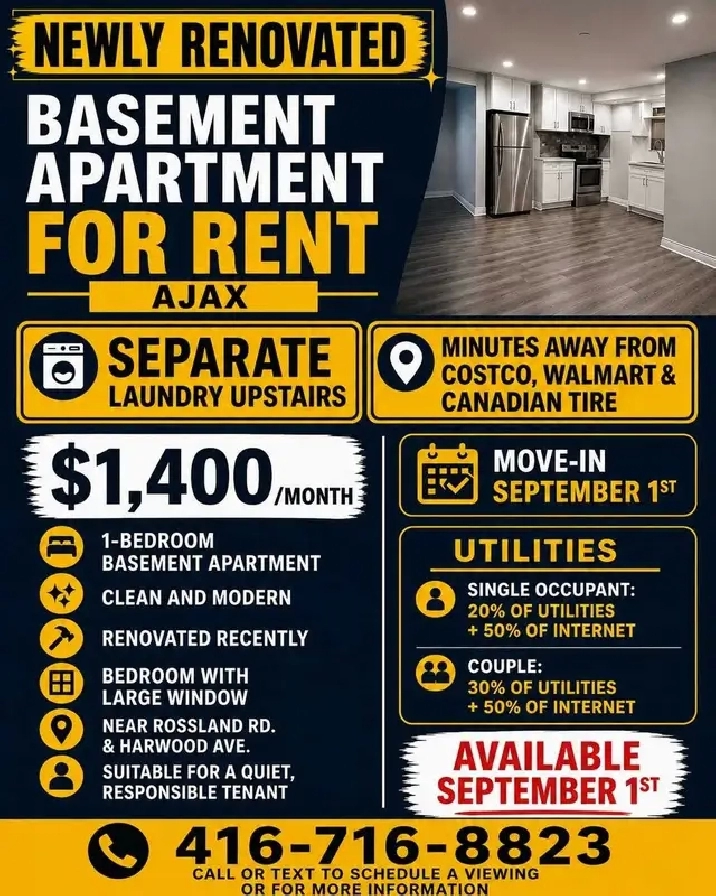 NEWLY RENOVATED BASEMENT APARTMENT FOR RENT AJAX