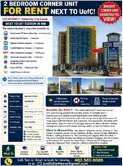 Walk2University,LRT Stn,Bus,Mall,Park,Close2SAIT,Downtown Corner